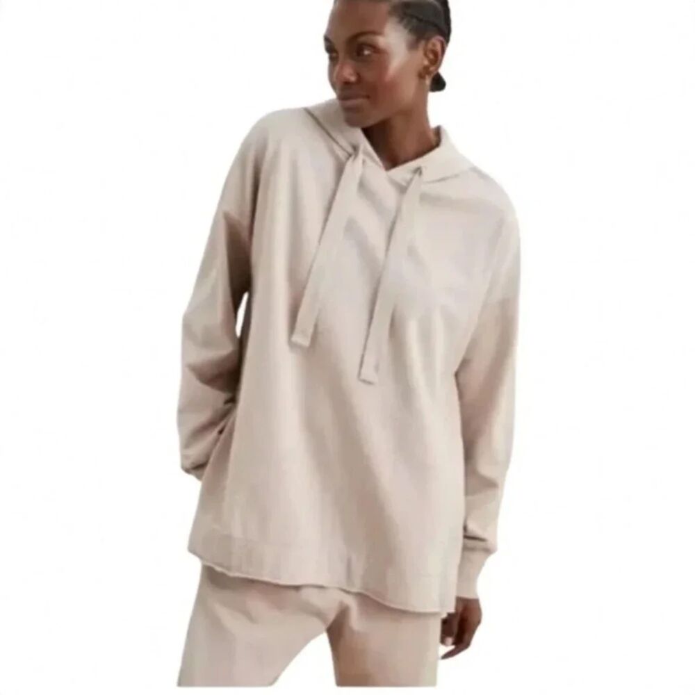 Aerie Women's Oversized Cotton French Terry Side Slit Hoodie Beige Cream Large